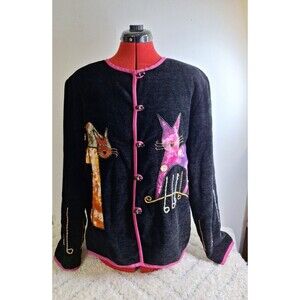 PURRIN ISLAND SPORTSWEAR Funny Cat Theme Blazer Jacket Women's XL Novelty Cat's